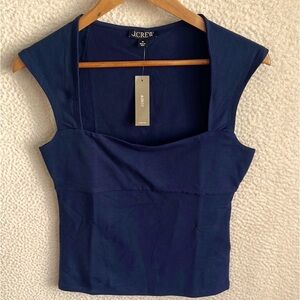 J Crew Women’s Square Neck Cap Sleeve Top Sz Medium Navy Blue NWT
